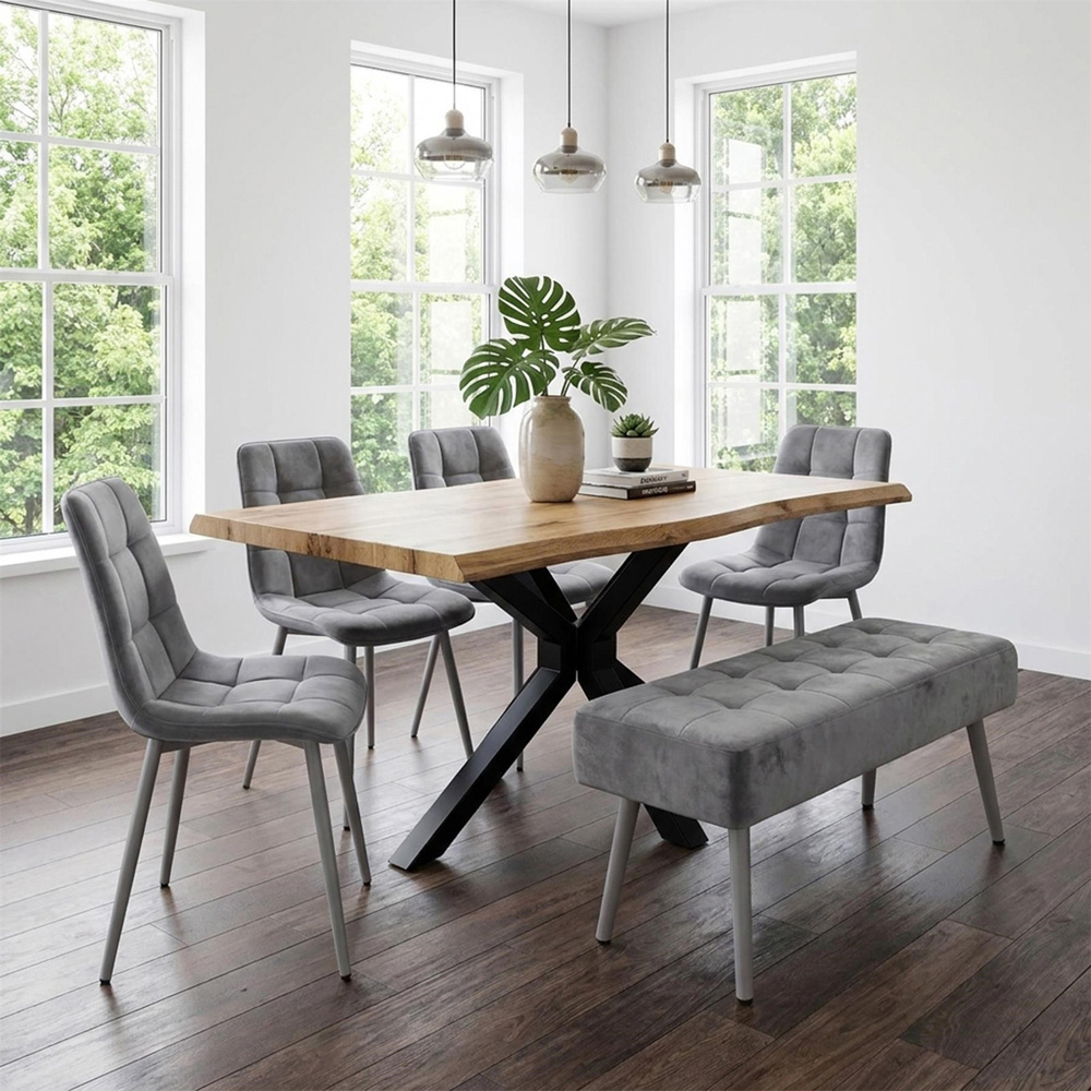Kosy Koala 6 Seater Velvet Dining Table Set with Bench Brown and Grey Image 1