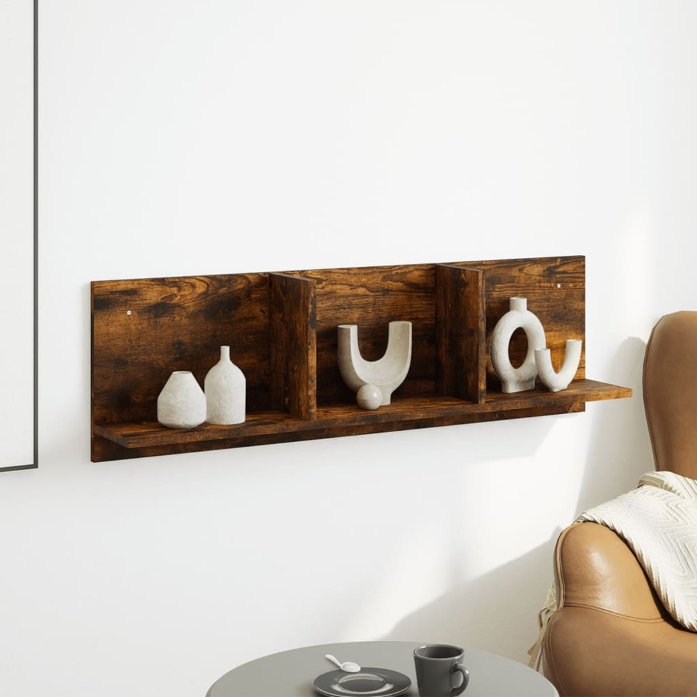 vidaXL 100 x 16.5 x 30cm Smoked Oak Wooden Wall Cabinet Image 8