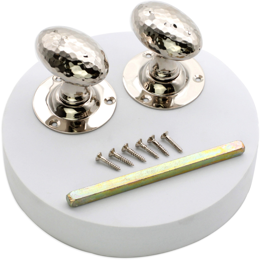 Spira Brass Polished Nickel Hammered Oval Mortice Door Knob 2 Pack Image 4