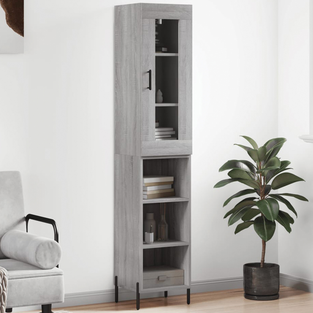 vidaXL Single Glass Door 3 Open Shelf Grey Sonoma Highboard Image 1