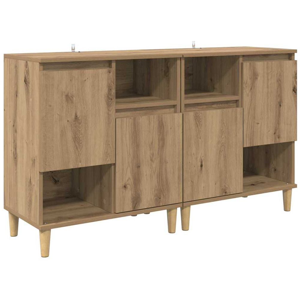 vidaXL 2 Door 2 Open Shelf Artisan Oak Sideboard with Wooden Legs Set of 2 Image 5