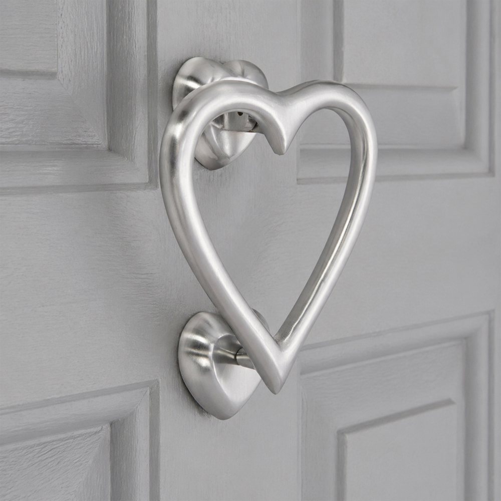 Spira Brass Satin Chrome Heart Door Knocker Image 2