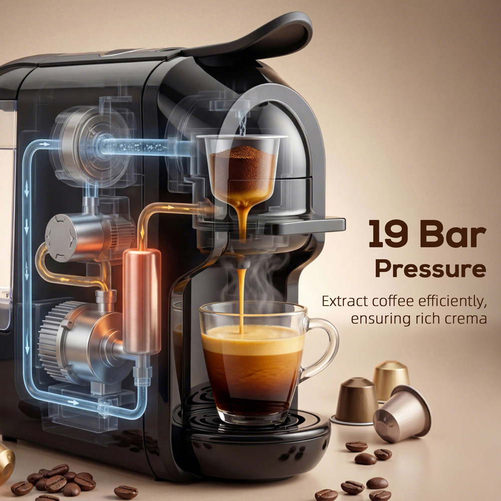 HOMCOM 19 Bar Black Pod Semi-Automatic 600ml Coffee Machine 1450W Image 5