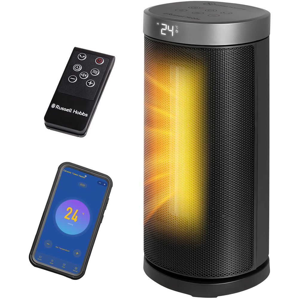 Russell Hobbs RHCTH2001S-SMT Black and Silver Round Smart Wi-Fi Enabled Ceramic Heater 2000W Image 2