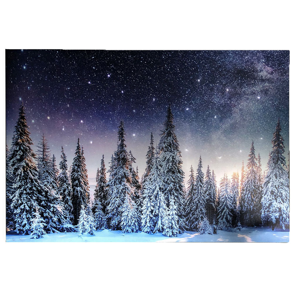 Navy Twinkling Starlight Forest LED Canvas Image