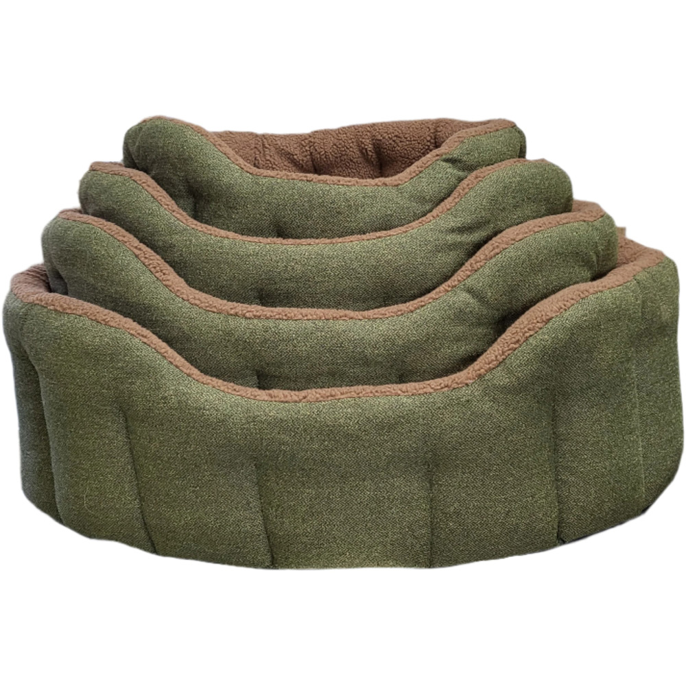P&L Medium Green Premium Orkney Tweed Fabric Drop Fronted Softee Oval Lined Pet Bed Image 3