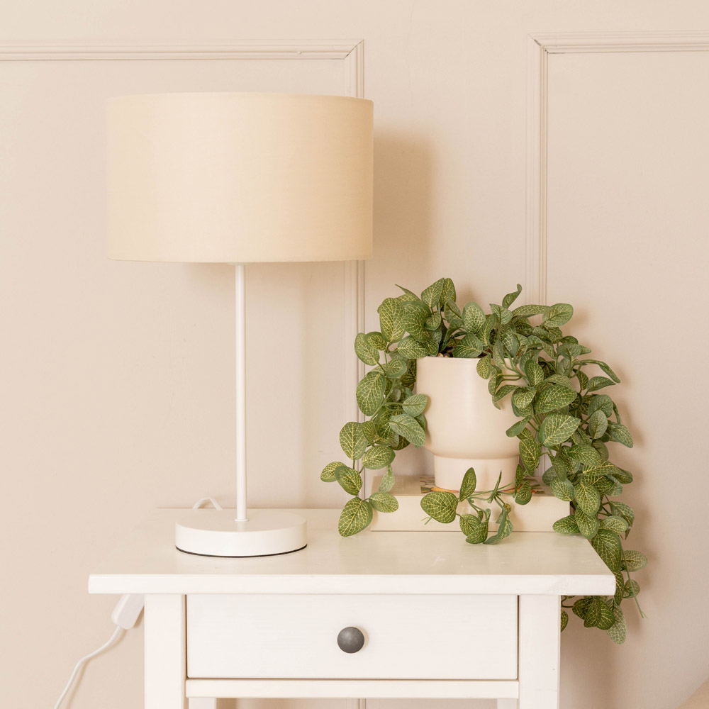 ValueLights Charlie Natural Drum Shade White Table Lamp and Bulb Image 3