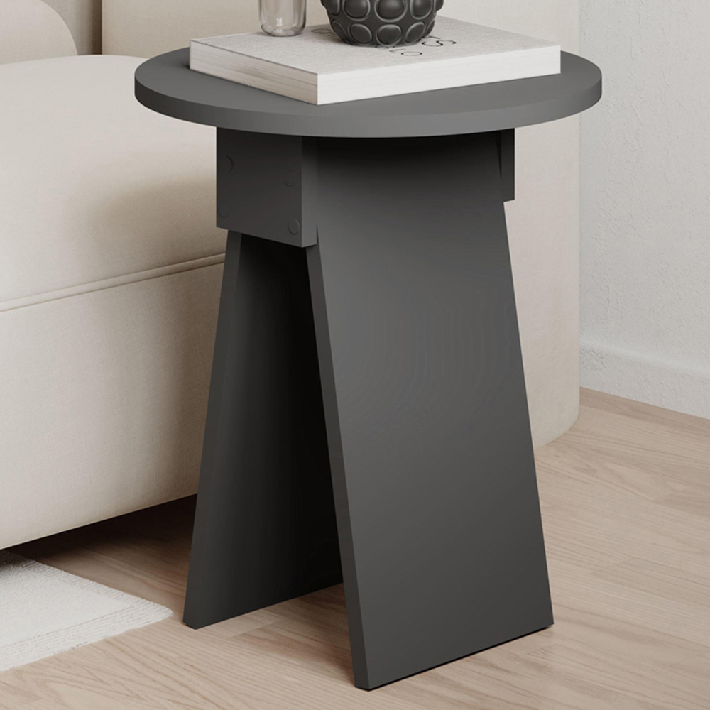 Decortie Chen Anthracite Grey Modern Sculptural Base Round Side Table Image 1