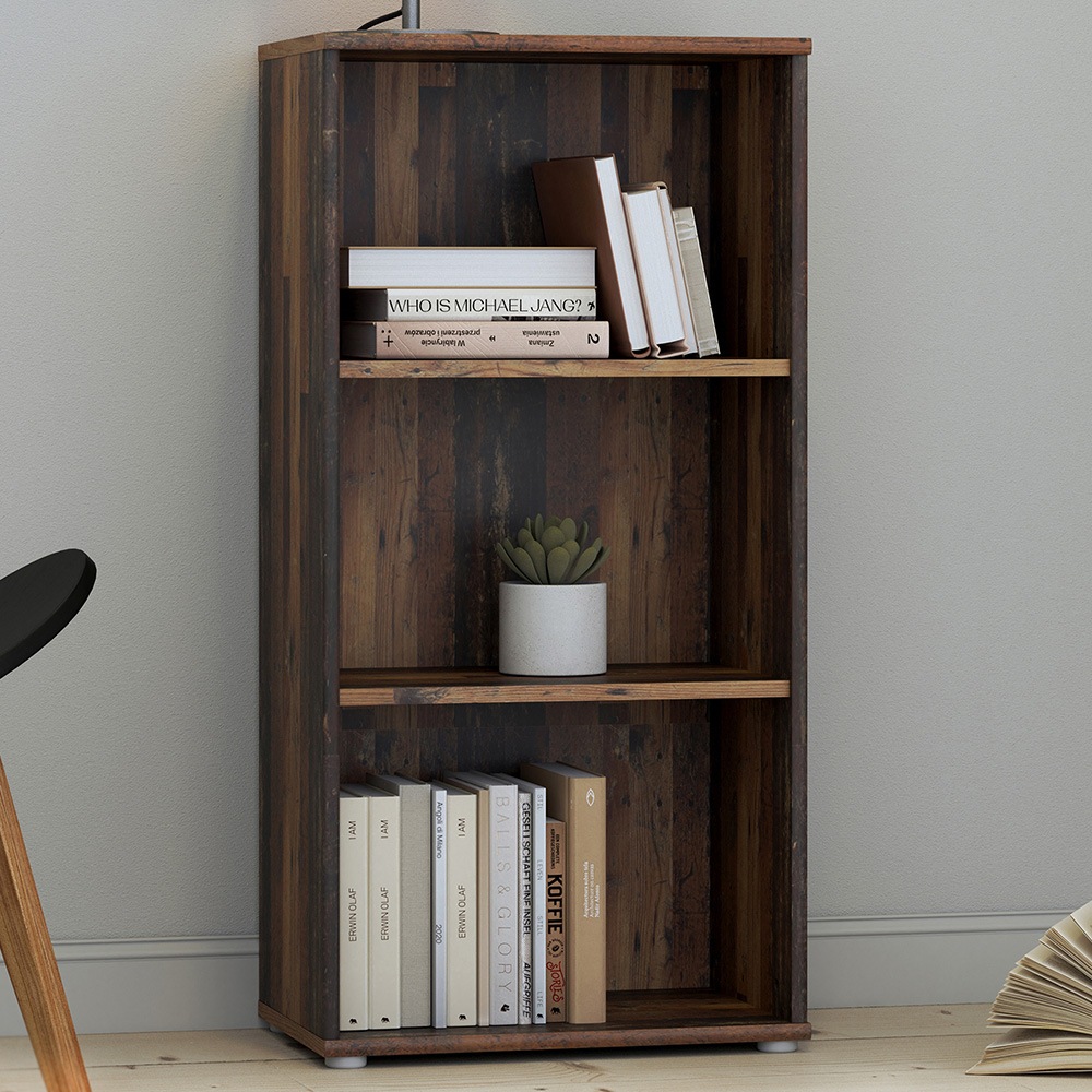 Florence Essential 2 Shelf Vintage Oak Tall Narrow Bookcase Image 1