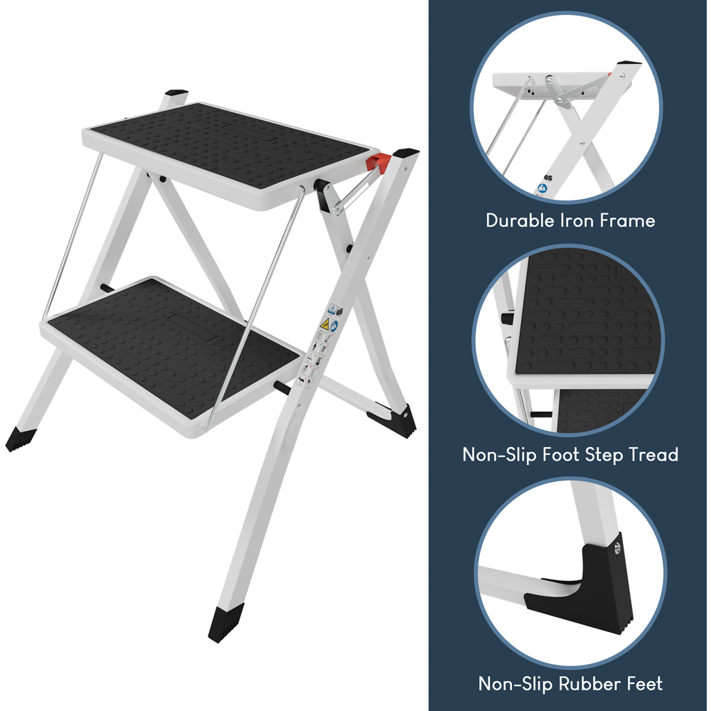 HOME VIDA 2 Step White Folding Stool Image 4