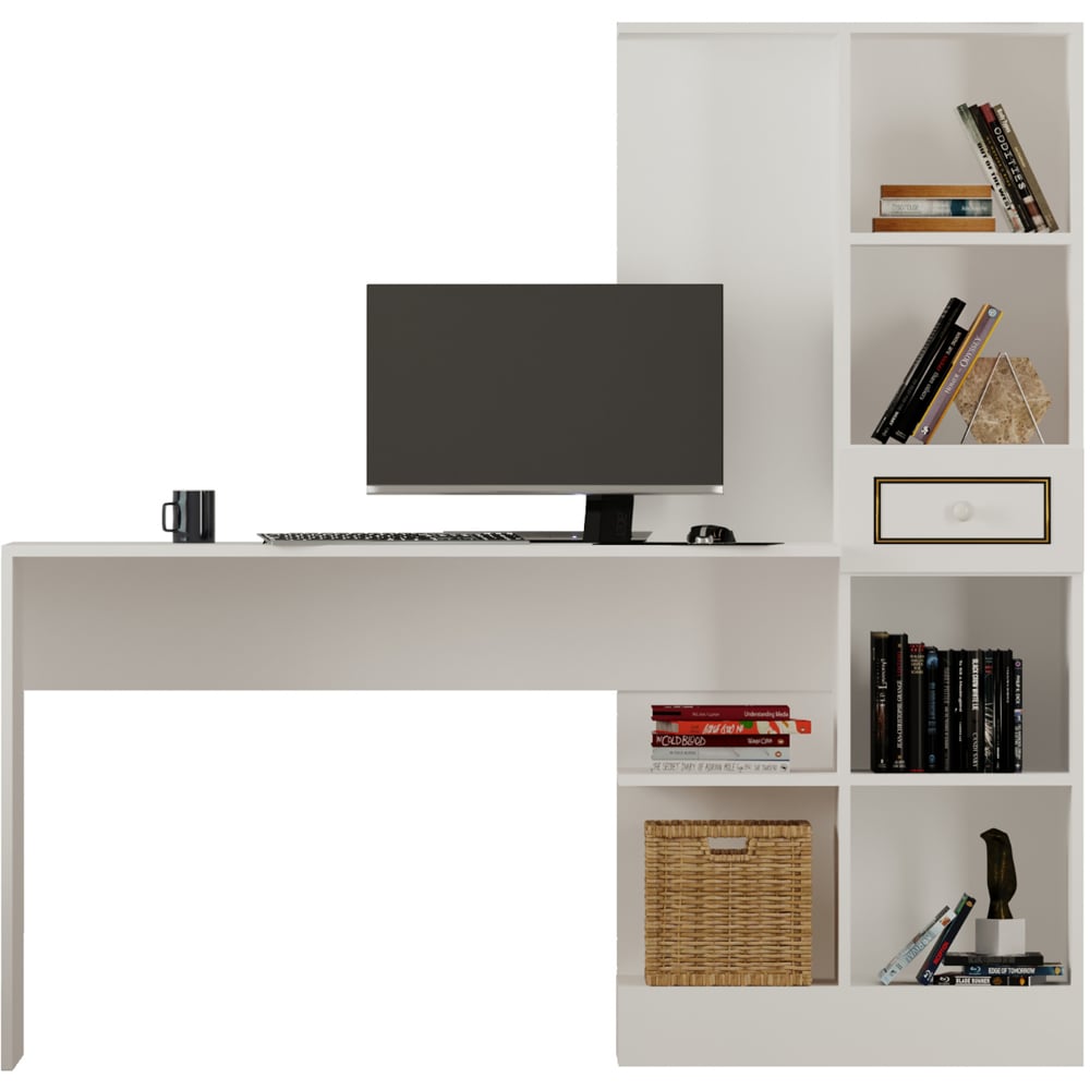 Evu CLEMENT 2 Door Single Drawer Home Office Desk White Image 3