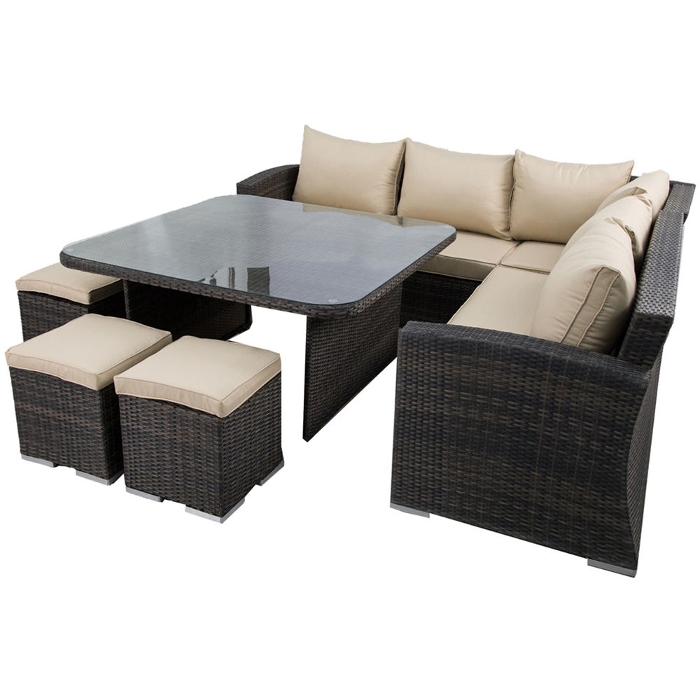 Furniture One 9 Seater Brown Rattan Garden Corner Sofa Set Image 2