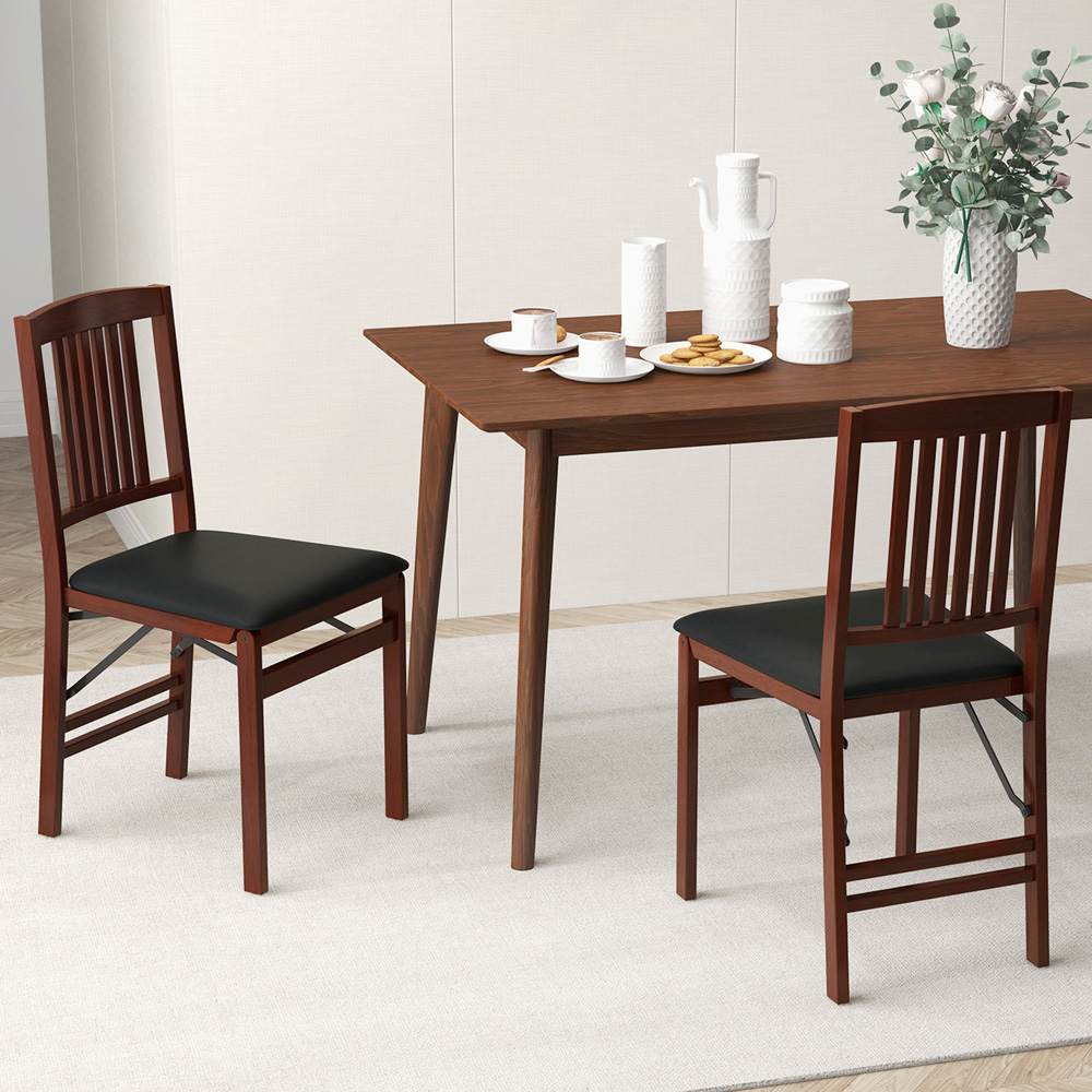 Costway Set of 2 Brown Foldable Dining Chairs Image 5