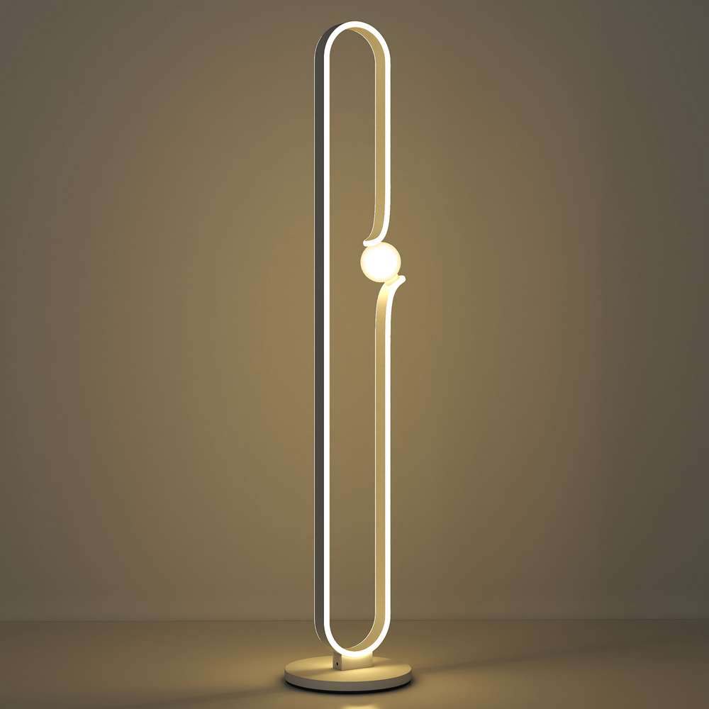 Portland White Dimmable LED Floor Lamp with Night Light and Foot Switch Image 3