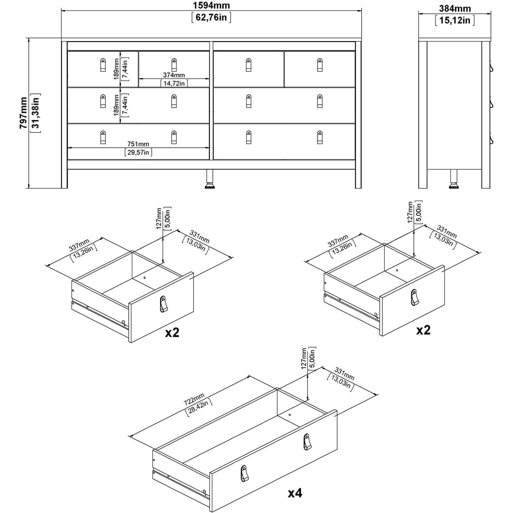 Florence Madrid 8 Drawers White Double Dresser Image 9