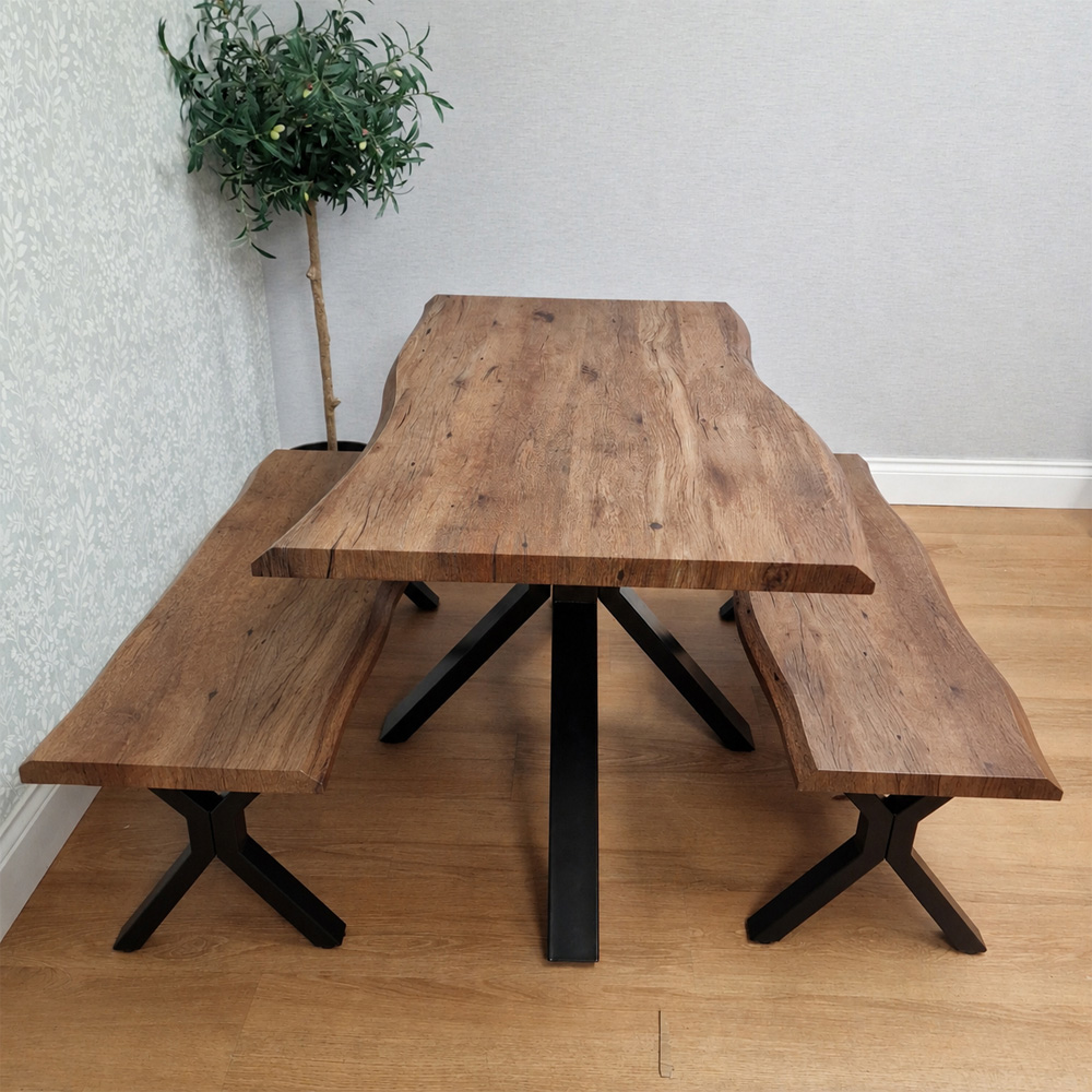 Kosy Koala 4 Seater Wooden Effect Dining Set Rustic with Bench Brown Image 1