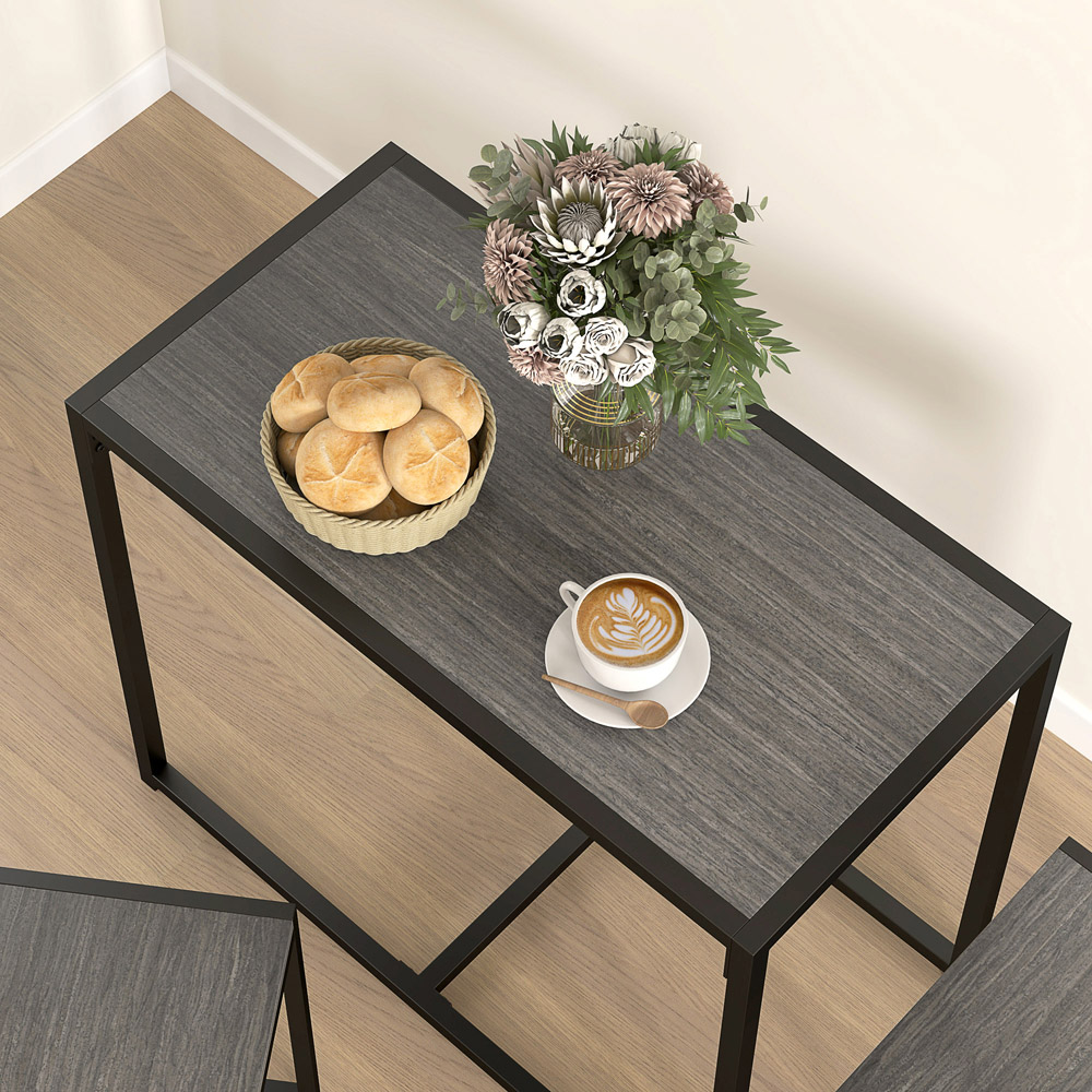 HOMCOM 2 Seater Metal Frame Dining Set Grey Wood-Effect Image 3