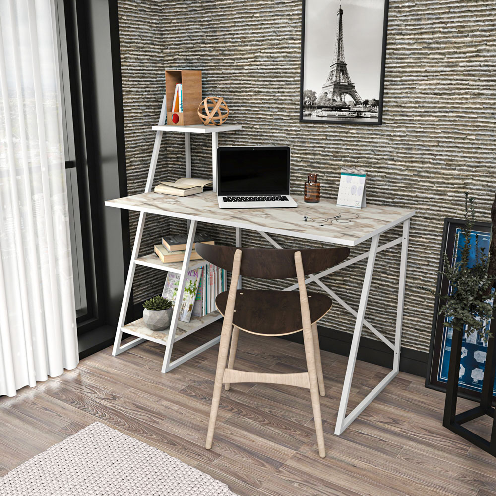 Decorotika Admira 4 Shelf Writing Desk Ephesus White Image 5