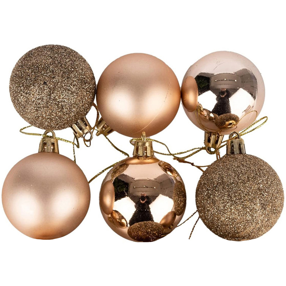 Shatchi 6cm Champagne Gold Shatterproof Christmas Baubles 6 Pack Image 1
