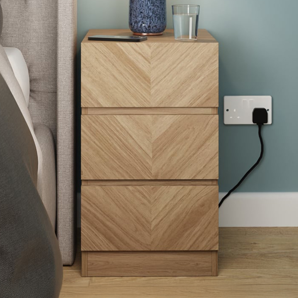 GFW Catania 3 Drawer Euro Oak Wooden Bedside Table Image 1