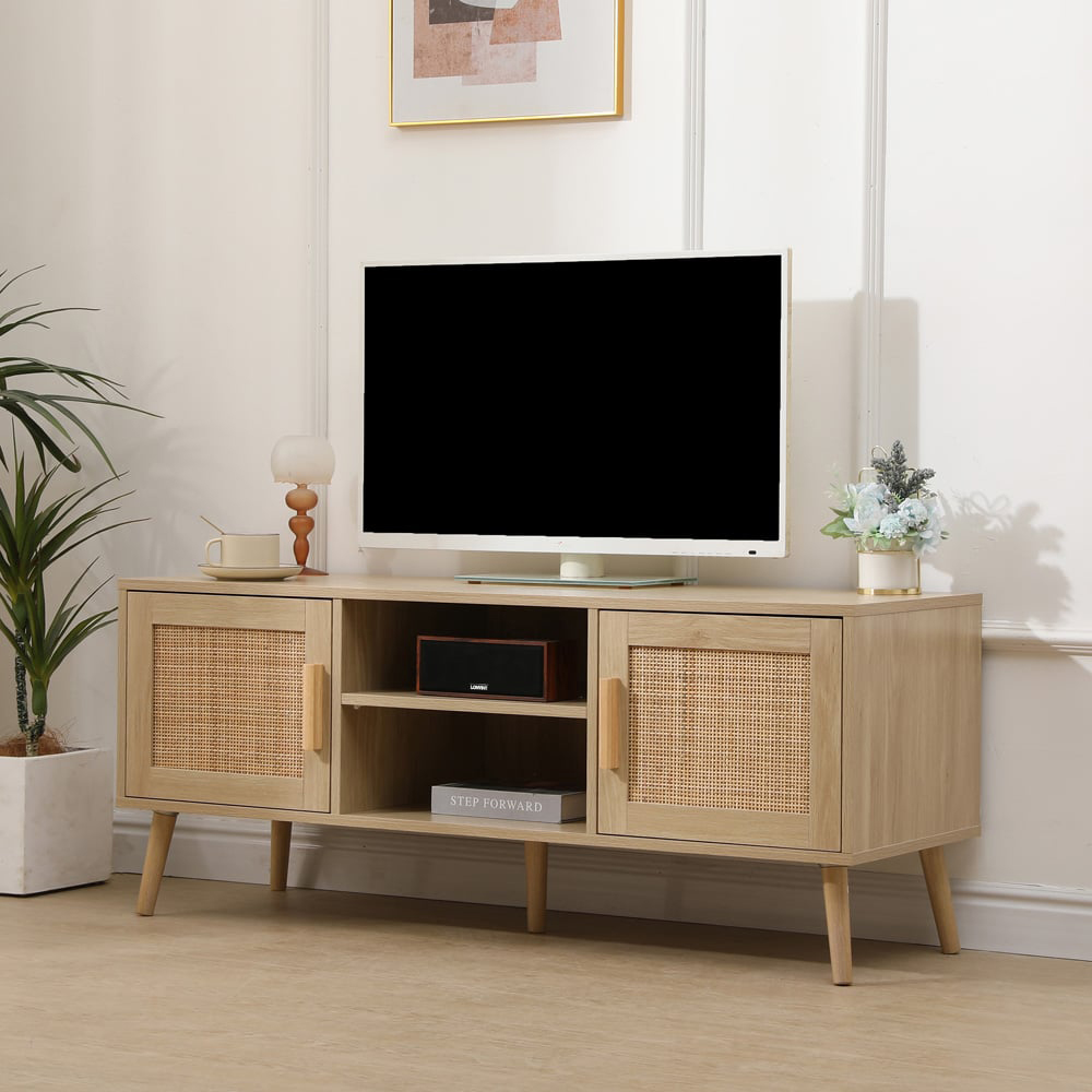 FurnitureHMD 2 Door 2 Shelf Rattan Weaving TV Unit Image 7