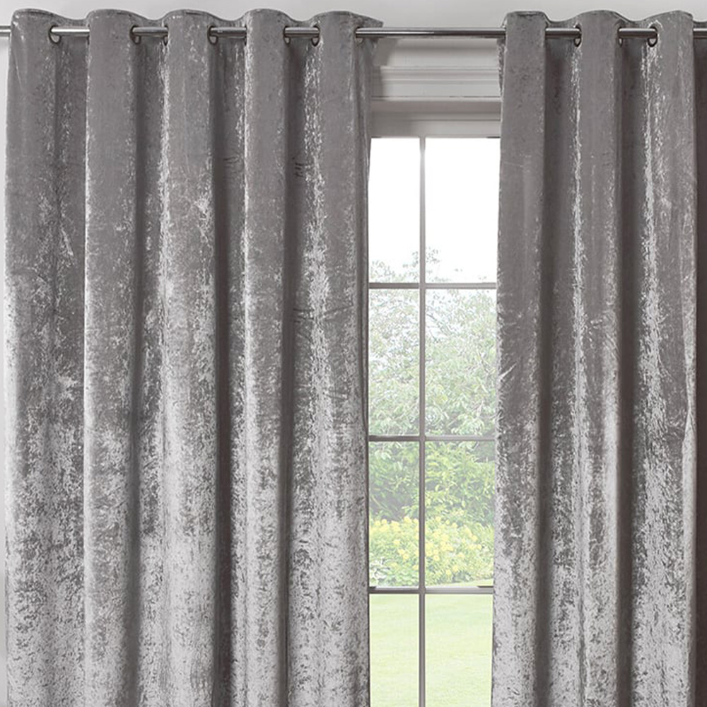 Divante Silver Crushed Velvet Eyelet Curtains 229cm Image 5