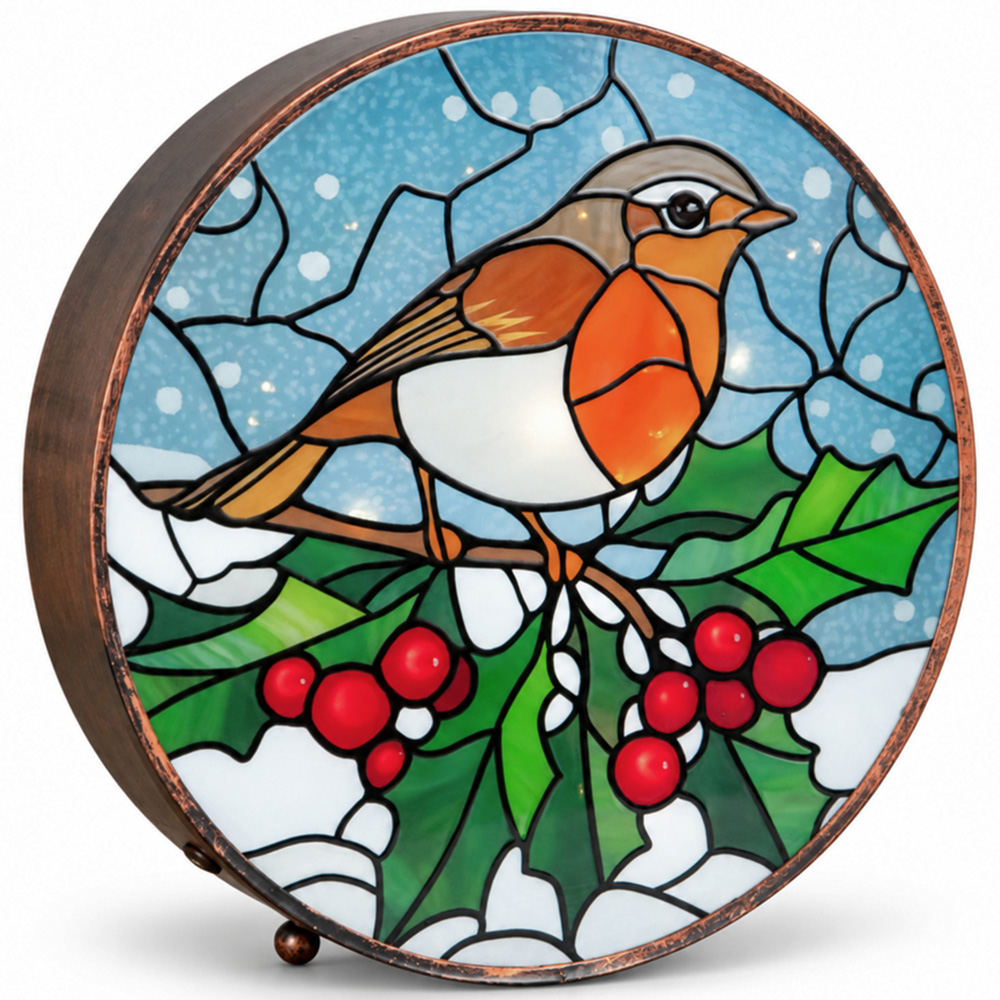 Samuel Alexander LED Light Up Stained Glass Robin Christmas Decoration 25cm Image 2