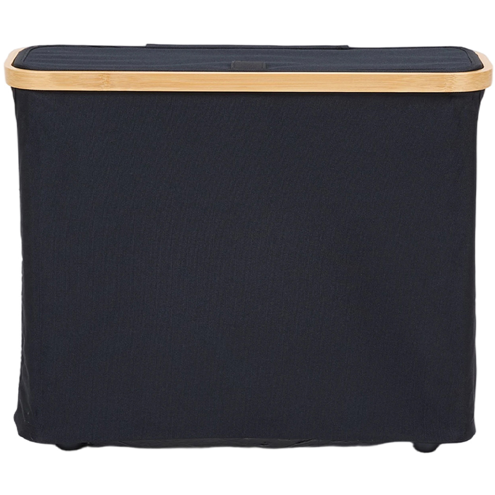 Living and Home Black and Natural Bamboo Toilet Roll Storage Basket with Lid Image 2