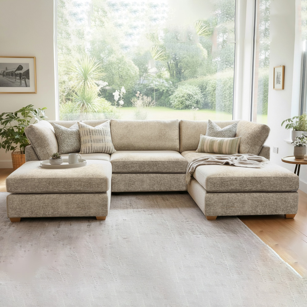 Carina Enzo 5 Seater Stone U-Shape Sofa Image 4