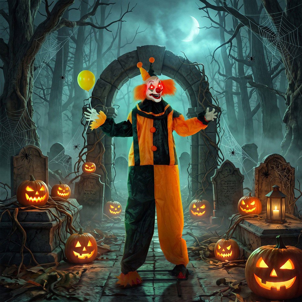 HOMCOM Light Up Life-Size Light Up Animated Clown Halloween Decoration 6ft Image 2