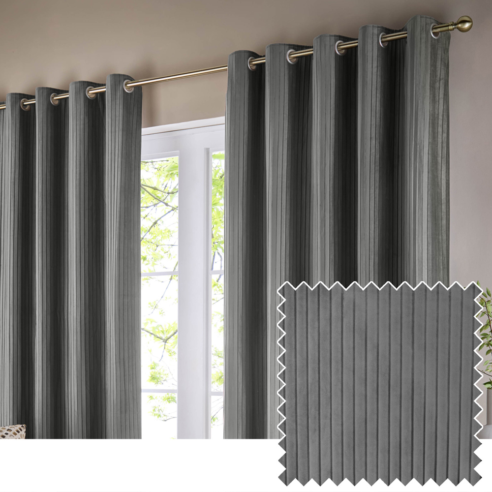 Paoletti Corinthian Grey Velvet Eyelet Curtains 229 x 137cm Image 6
