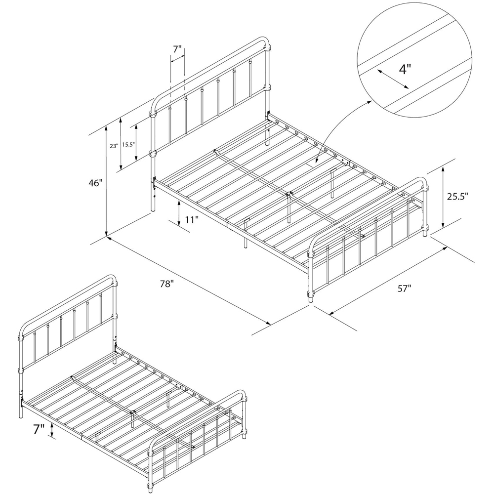 Dorel Wallace Double Bronze Metal Bed Frame with Headboard Image 6