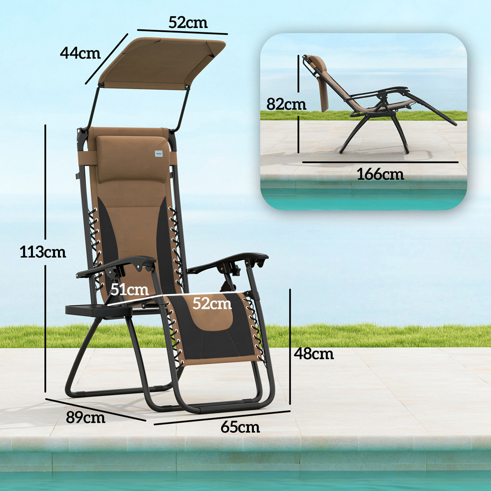 Outsunny Brown Zero Gravity Folding Reclining Chair Set of 2 Image 7