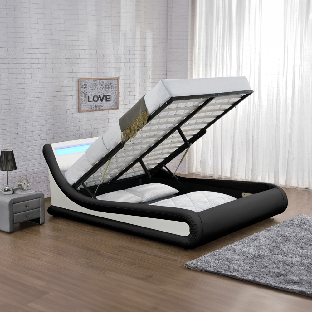 Home Detail Galaxy King Size Black And White Faux Leather Ottoman Bed Frame Image 4