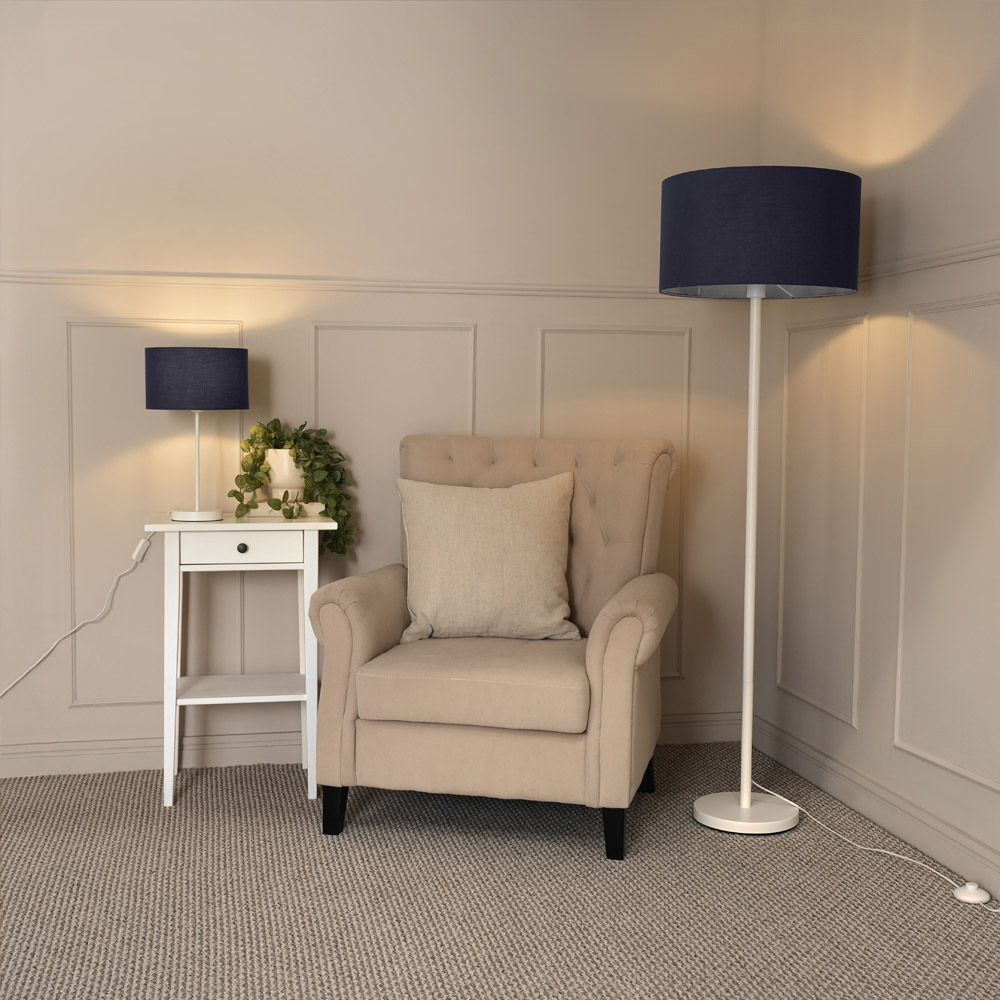 ValueLights Charlie Navy Blue Drum Shade White Single Stem LED Table Lamp Image 4