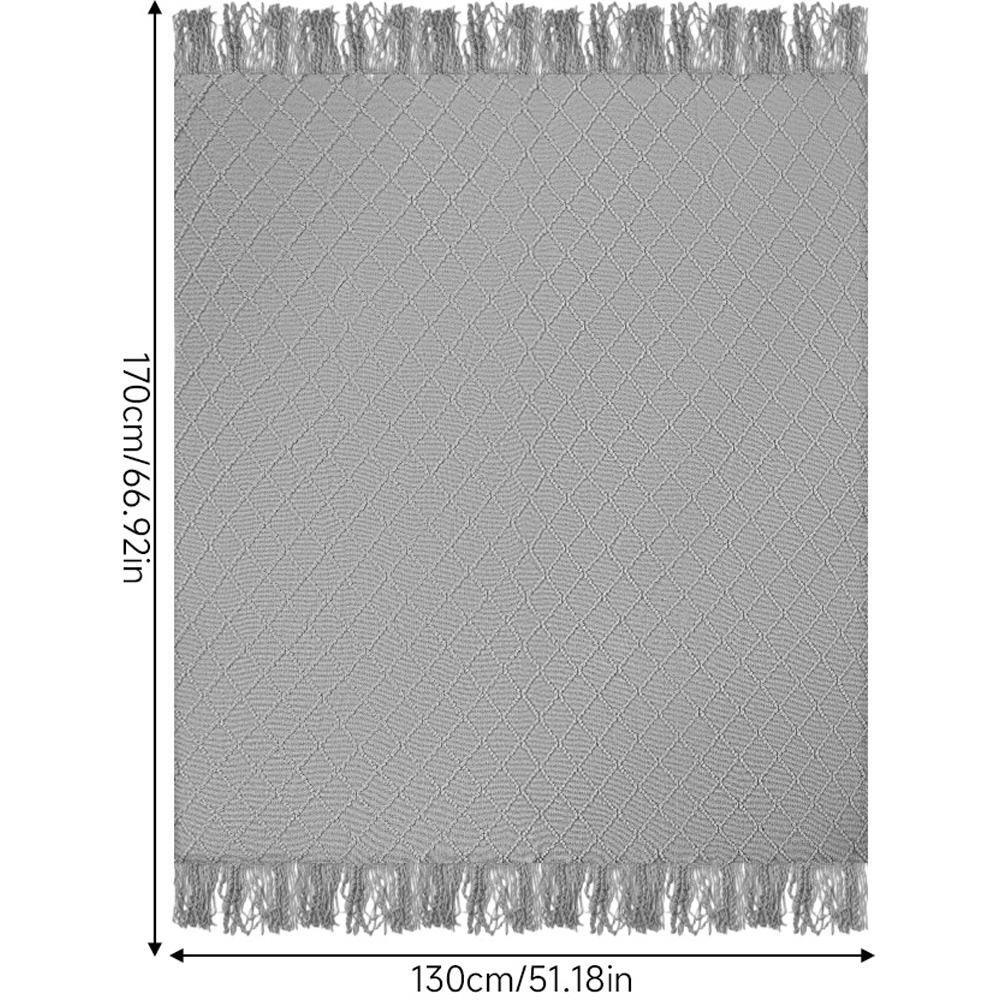 Living and Home Light Grey Diamond Knit Throw Blanket with Tassels 130 x 170cm Image 8