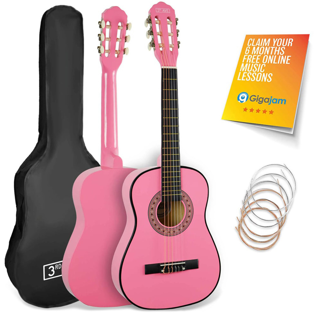 3rd Avenue Pink Half Size Classical Guitar Set Image 1