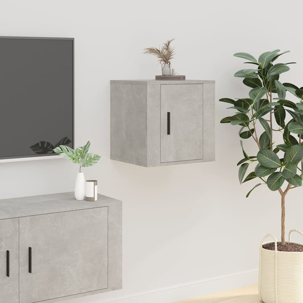 vidaXL Single Door Concrete Grey Wall Mounted TV Cabinet 2 Pack Image 9