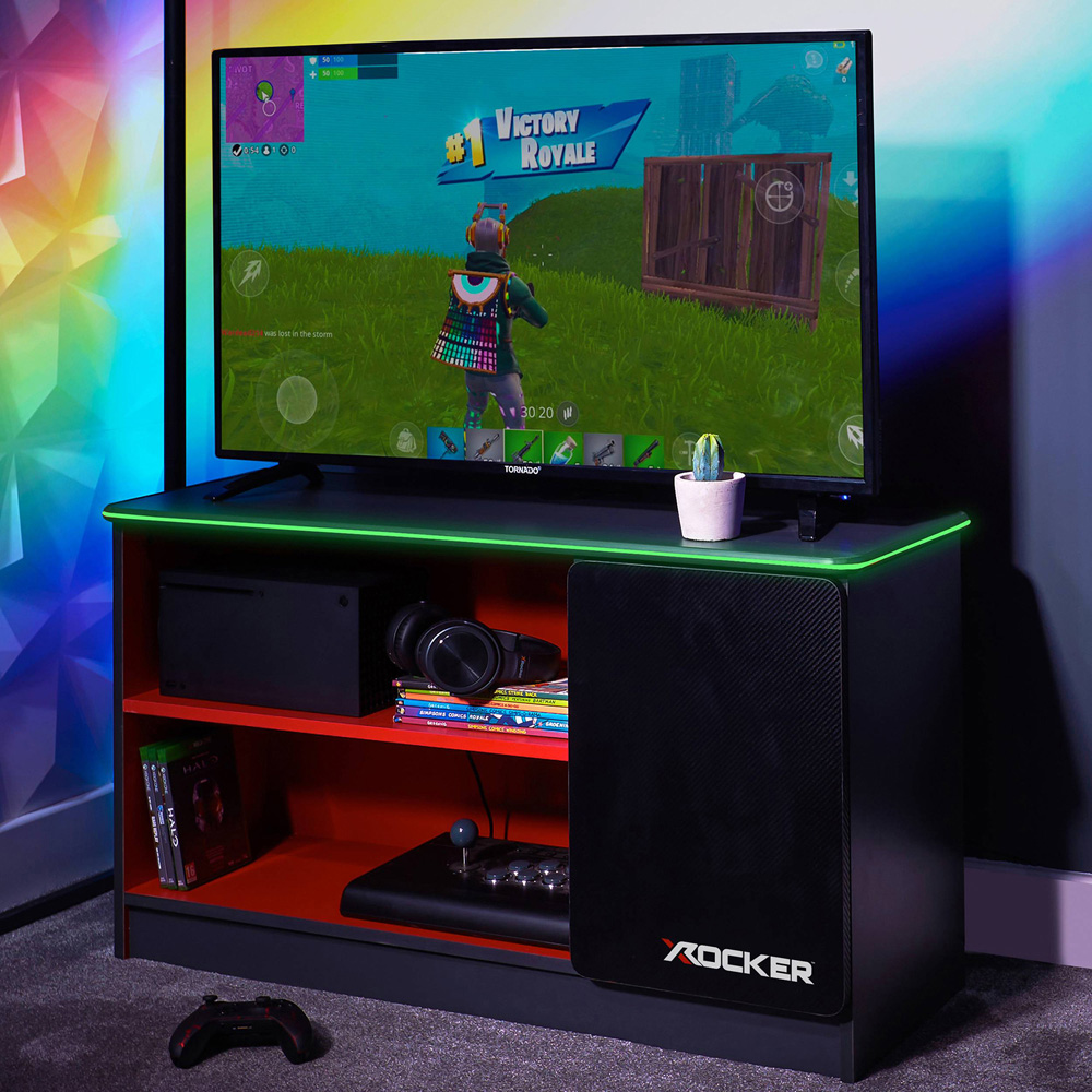 X Rocker Carbon-Tek Single Door 2 Shelf Grey and Red TV Media Cabinet with Neo Fibre LED Light Image 7