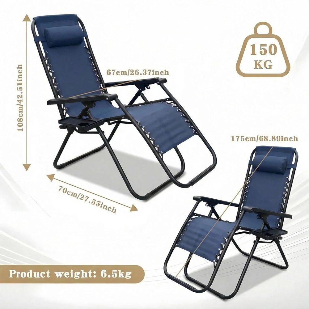 Alivio 2 Pack Dark Blue Zero Gravity Reclining Sun Loungers Image 9