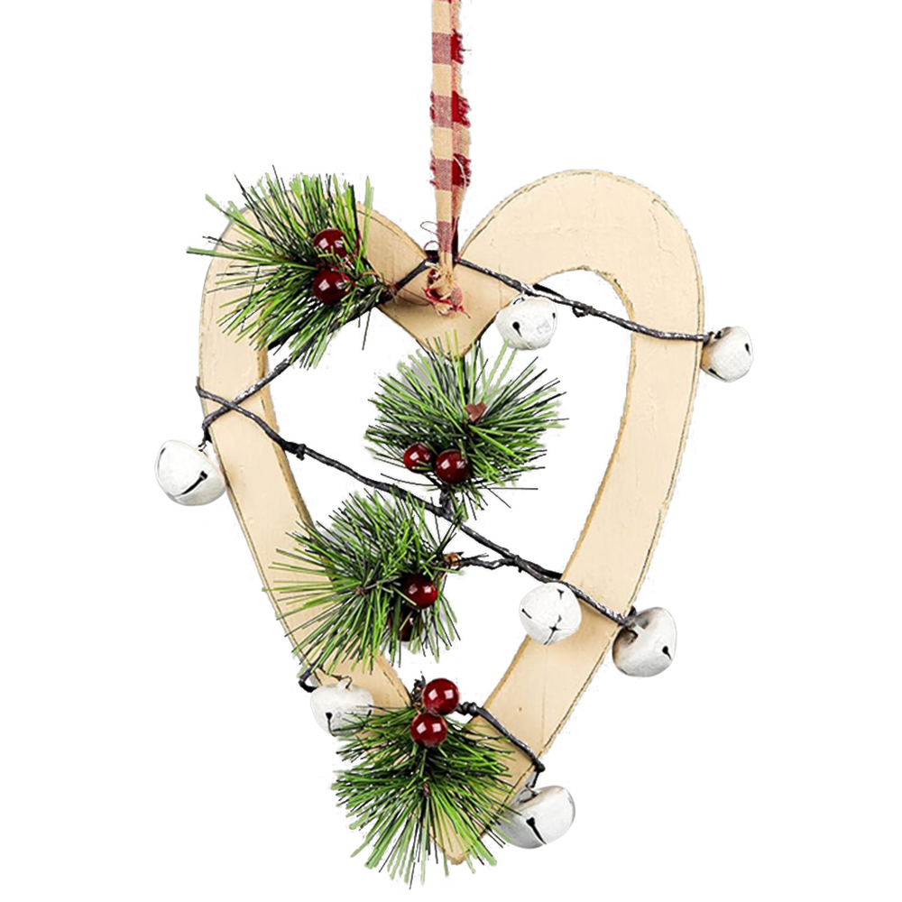 Shatchi Cream Heart Wooden Hanging Christmas Decoration 30cm Image 1
