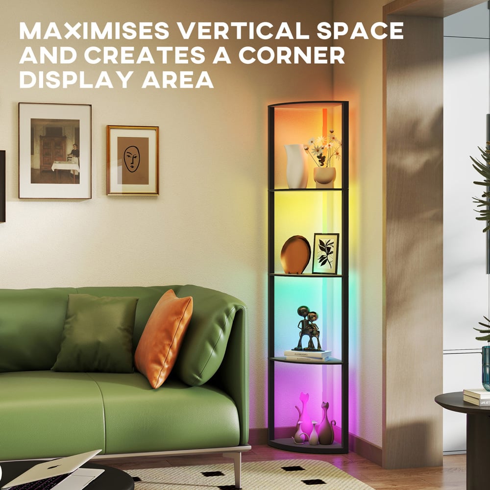 HOMCOM 5 Shelf Black Dimmable RGB LED Floor Lamp Image 6