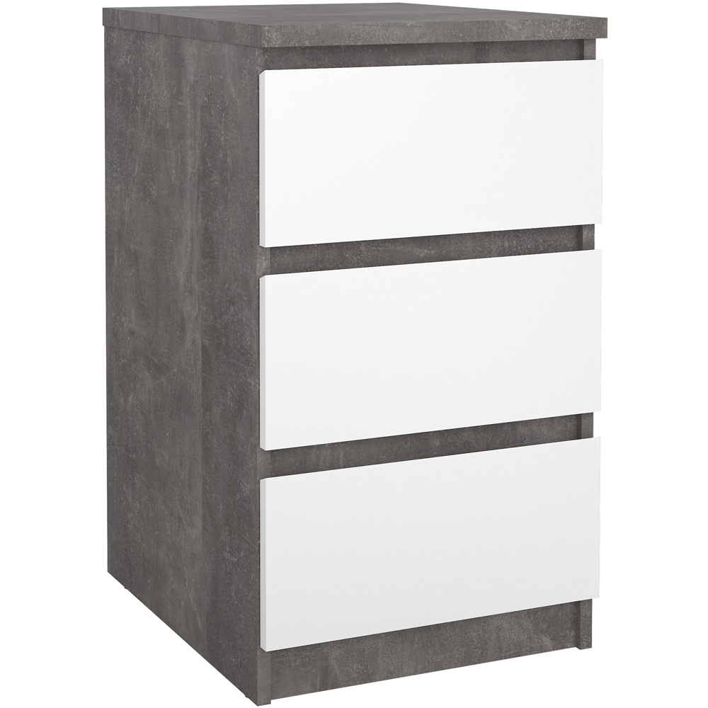 Florence 3 Drawer Concrete and White High Gloss Bedside Table Image 2
