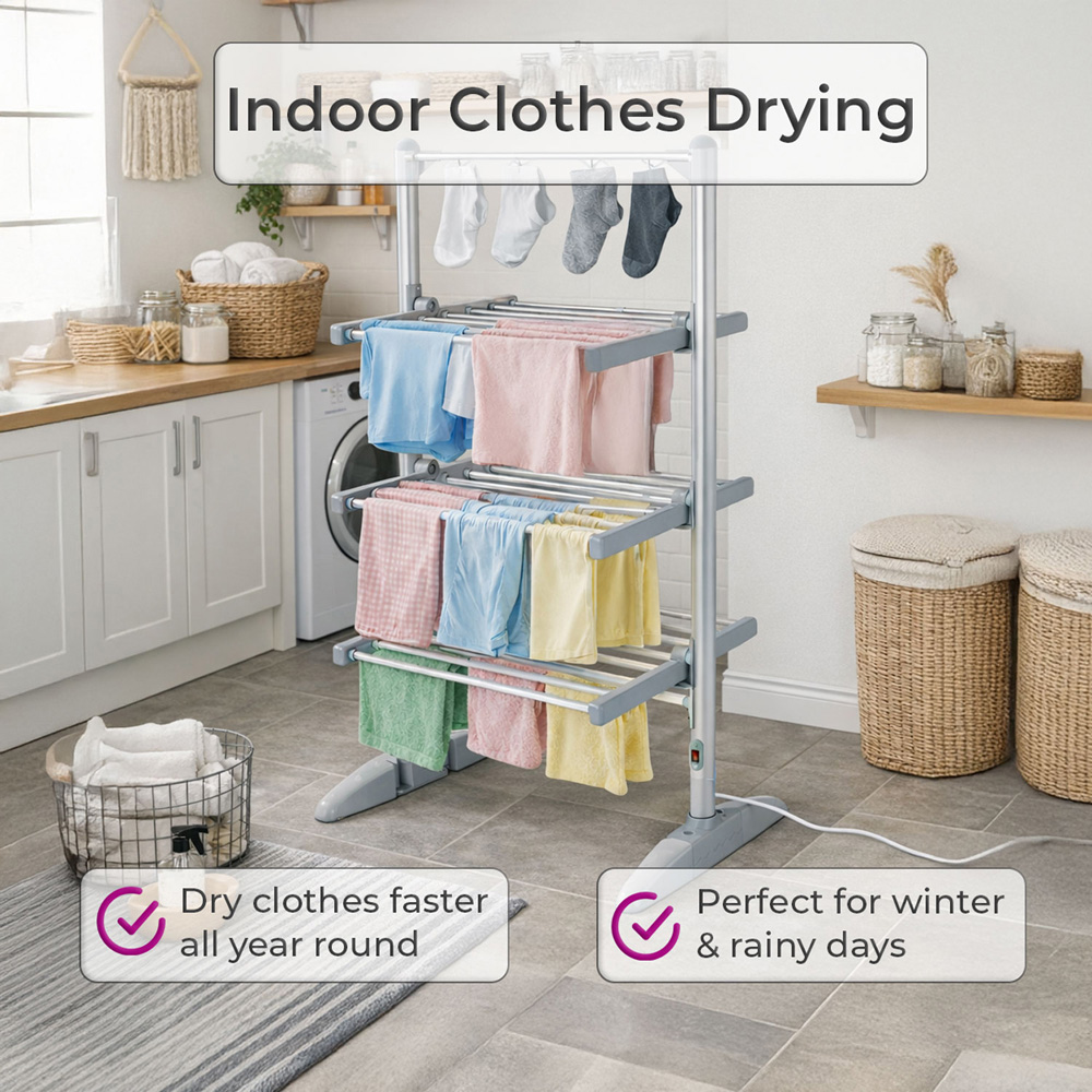 Neo 3 Tier Foldable Aluminium Electric Heated Clothes Airer 202W Image 6