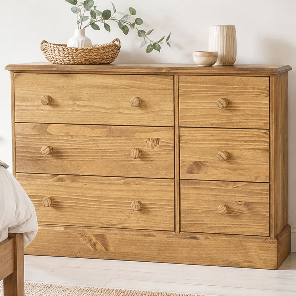 Core Products Cotswold 6 Drawer Pine Wood and MDF Wide Chest of Drawers Image 1
