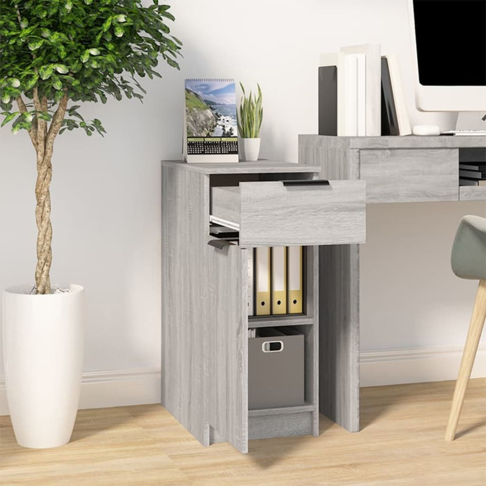 vidaXL Single Door Single Drawer Grey Sonoma Desk Cabinet Image 7