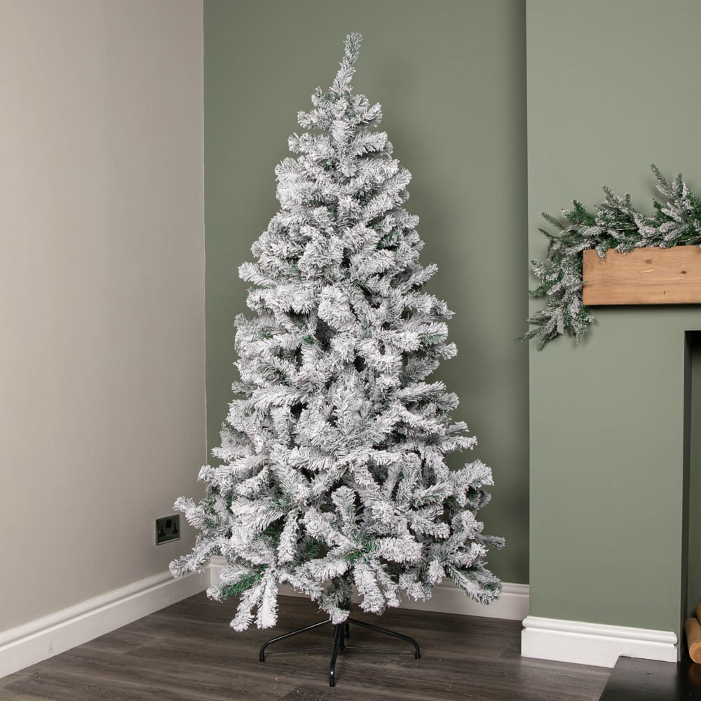 Samuel Alexander Snow Flocked Artificial Christmas Tree with Green Metal Stand 6ft Image 2