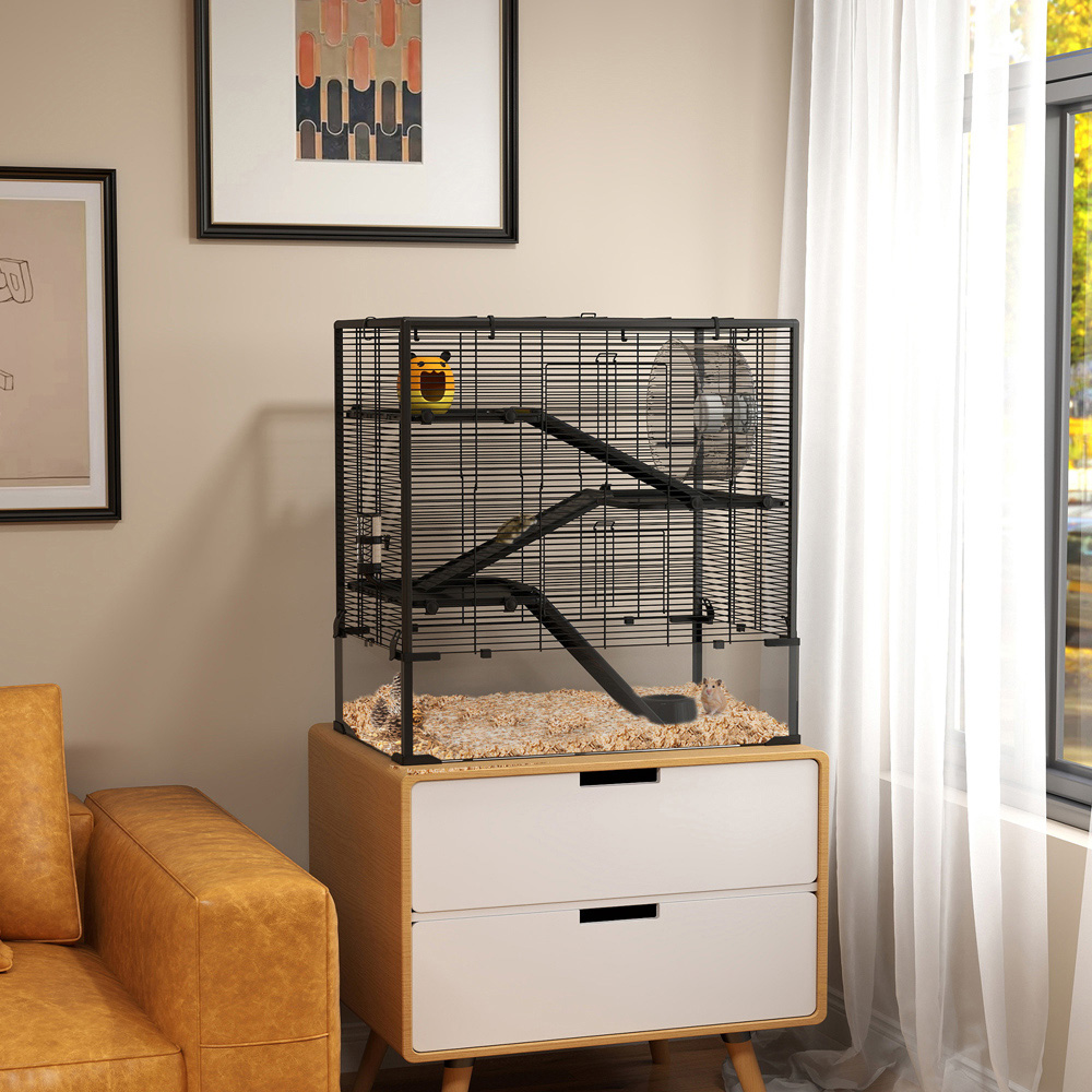 PawHut 4 Tier Hamster Cage with Deep Tempered Glass Bottom Image 2