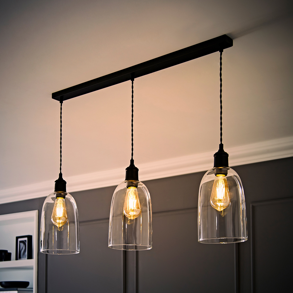 ValueLights Kira Glass Dome 3 Drop Bar Matte Black Diner LED Ceiling Pendant Light Image 6