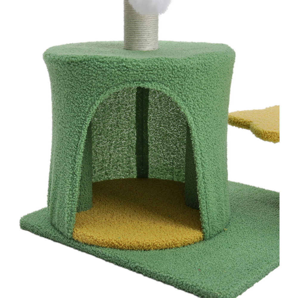 H&O Direct Green and Yellow Cat Tree Condo with 2 Perches and Hanging Ball Toy Image 5